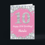 Happy 10th Birthday Pink and Silver Glitter Card<br><div class="desc">Happy 10th Birthday Pink and Silver Glitter Card with personalised name. For further customisation,  please click the "Customise it" button and use our design tool to modify this template.</div>