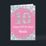 Happy 10th Birthday Pink and Silver Glitter Card<br><div class="desc">Happy 10th Birthday Pink and Silver Glitter Card with personalised name. For further customisation,  please click the "Customise it" button and use our design tool to modify this template.</div>