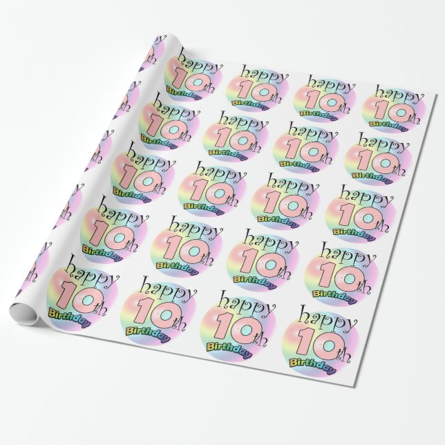 Happy 10th Birthday (pink) Wrapping Paper (Unrolled)