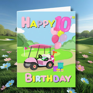 Happy 10th Birthday Polka Dot Pink Girly Golf Card