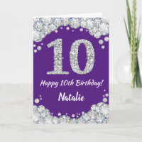 Happy 10th Birthday Purple and Silver Glitter Card
