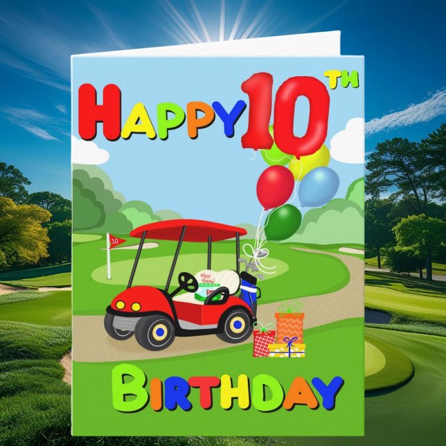 Happy 10th Birthday Red Boys Golf Card (Creator Uploaded)