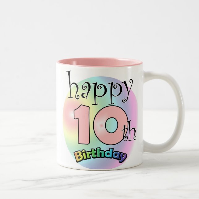 Happy 10th Birthday (roze) Two-Tone Coffee Mug (Right)