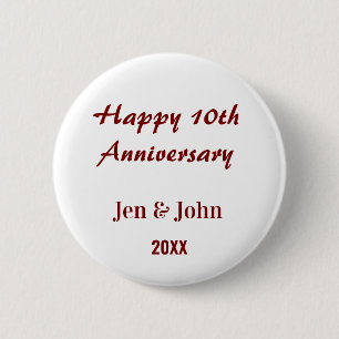 Happy 10th wedding anniversary mauve simple name 6 cm round badge