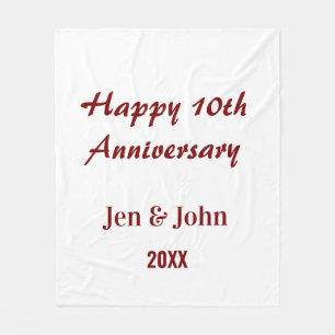 Happy 10th wedding anniversary mauve simple name fleece blanket