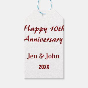 Happy 10th wedding anniversary mauve simple name gift tags