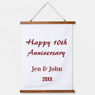 Happy 10th wedding anniversary mauve simple name  hanging tapestry