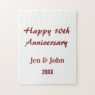 Happy 10th wedding anniversary mauve simple name jigsaw puzzle