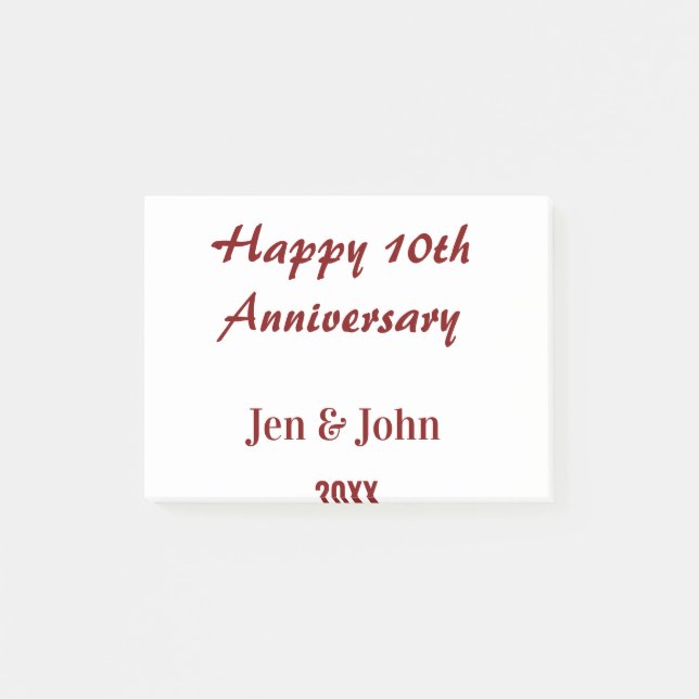 Happy 10th wedding anniversary mauve simple name  post-it notes (Front)