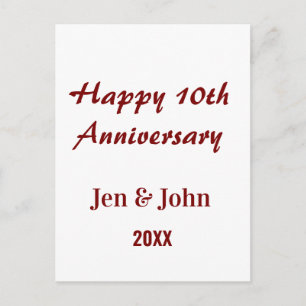 Happy 10th wedding anniversary mauve simple name  postcard