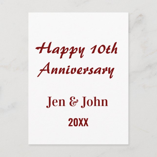 Happy 10th wedding anniversary mauve simple name  postcard (Front)