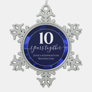 Happy 10th Wedding Anniversary Snowflake Pewter Christmas Ornament