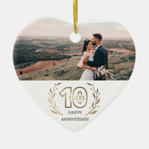 Happy 10th Year Anniversary Gift for Couple Ceramic Ornament