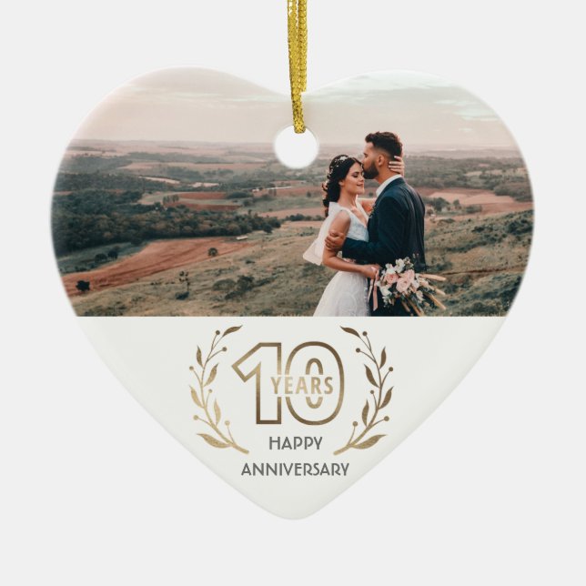 Happy 10th Year Anniversary Gift for Couple Ceramic Ornament (Front)