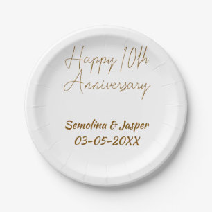 happy 10thanniversary gol name retro simple modern paper plate
