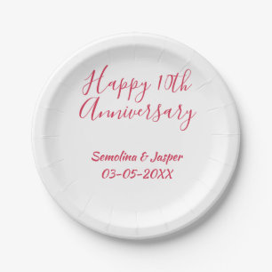 happy 10thanniversary red name retro simple modern paper plate