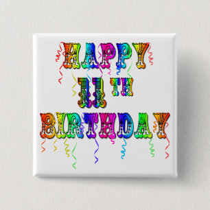 Happy 11th Birthday Balloons Button