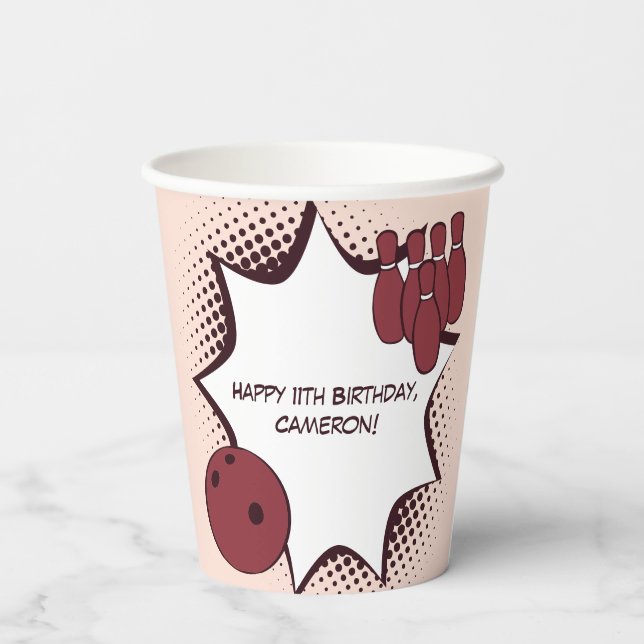 Happy 11th Birthday Bowling Party Paper Cups (Back)