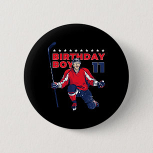 Happy 11th Birthday Boy Hockey Player Ice Hockey T 6 Cm Round Badge