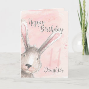 Happy 11th Birthday Daughter Watercolor Bunny Card
