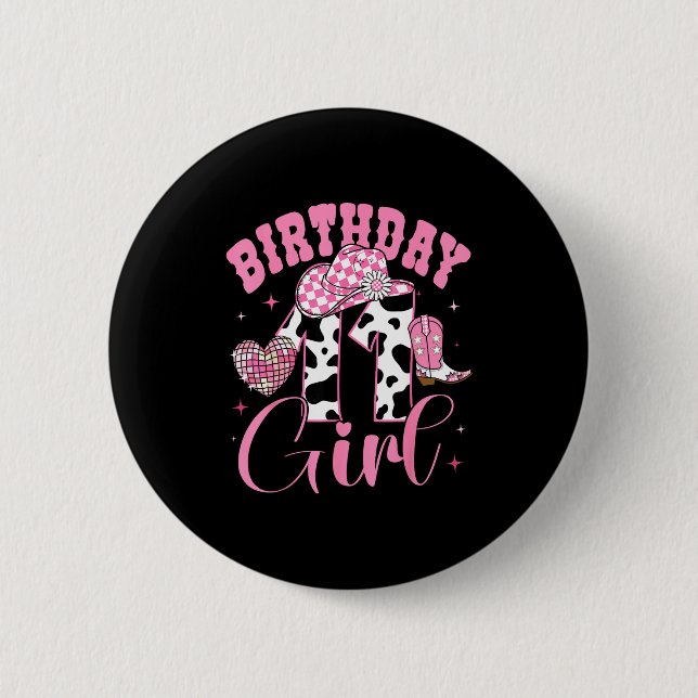 Happy 11th Birthday Girl Outfit Rodeo Western Cowg 6 Cm Round Badge (Front)