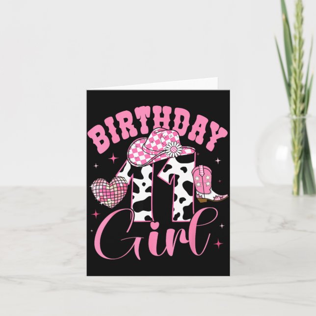 Happy 11th Birthday Girl Outfit Rodeo Western Cowg Card (Front)
