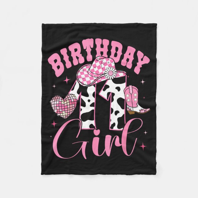 Happy 11th Birthday Girl Outfit Rodeo Western Cowg Fleece Blanket (Front)