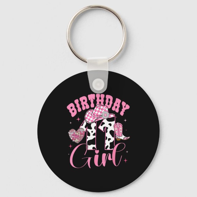 Happy 11th Birthday Girl Outfit Rodeo Western Cowg Key Ring (Front)