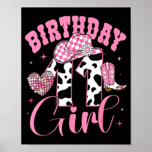 Happy 11th Birthday Girl Outfit Rodeo Western Cowg Poster