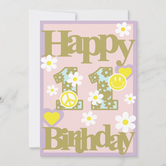 Happy 11th Birthday – Girl’s Card with Flowers (Front)