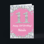 Happy 11th Birthday Pink and Silver Glitter Card<br><div class="desc">Happy 11th Birthday Pink and Silver Glitter Card with personalised name. For further customisation,  please click the "Customise it" button and use our design tool to modify this template.</div>