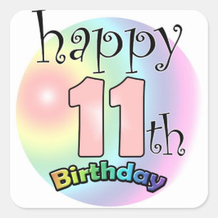 Happy 11th Birthday (Pink) Square Sticker