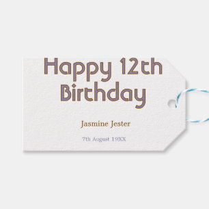 happy 12th birthday blue golden name date simple gift tags