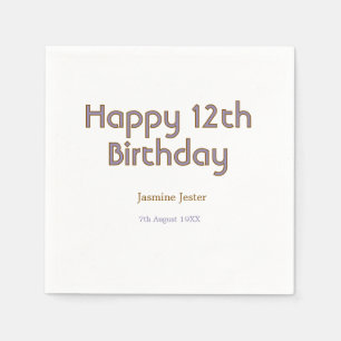 happy 12th birthday blue golden name date simple napkin