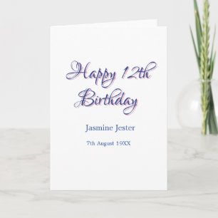 happy 12th birthday blue pink name date simple min card