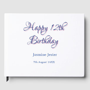 happy 12th birthday blue pink name date simple min guest book