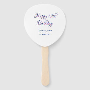 happy 12th birthday blue pink name date simple min hand fan