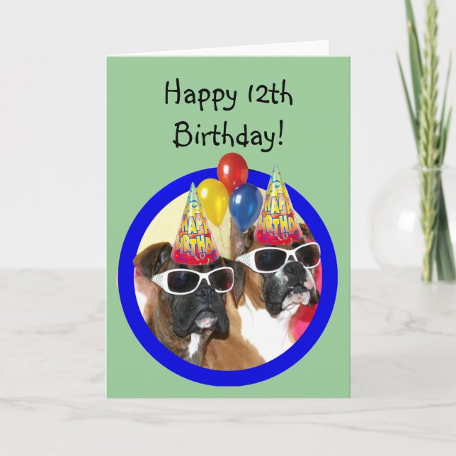 Happy 12th Birthday Boxer greeting card (Front)