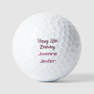 happy 12th birthday green pink name date simple golf balls