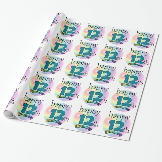 Happy 12th Birthday Wrapping Paper (Unrolled)