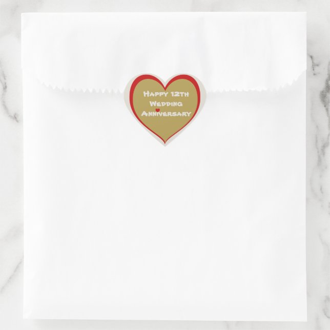Happy 12th Wedding Anniversary Heart Sticker (Bag)