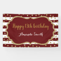 Happy 13th Birthday Banner Burgundy Gold Glitter
