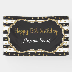 Happy 13th Birthday Banner. Gold Glitter Confetti Banner