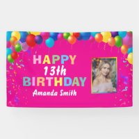Happy 13th Birthday Colorful Balloons Hot Pink