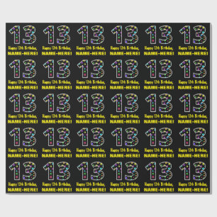 Happy 13th Birthday, Fun Colourful Stars Pattern 1 Wrapping Paper