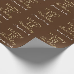 Happy 13th Birthday Gold Glitter and Brown Wrapping Paper