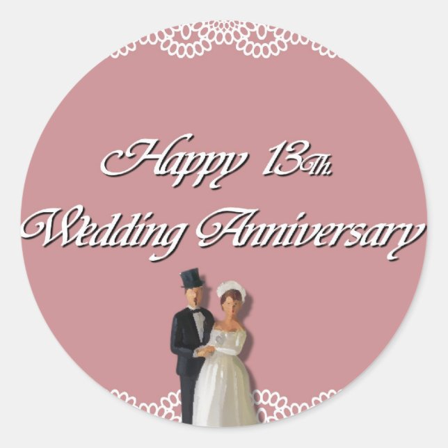Happy 13Th. Wedding Anniversary Lace Classic Round Sticker (Front)