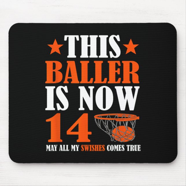 Happy 14th Birthday 14 Year Old Basketball 14th Bi Mouse Pad (Front)