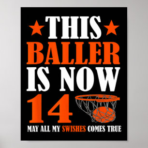 Happy 14th Birthday 14 Year Old Basketball 14th Bi Poster