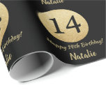 Happy 14th Birthday Black and Gold Glitter Wrapping Paper<br><div class="desc">Happy 14th Birthday Black and Gold Glitter Wrapping Paper with personalised name. For further customisation,  please click the "Customise it" button and use our design tool to modify this template.</div>